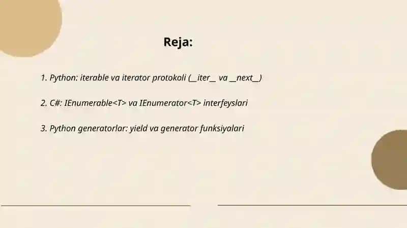 Iteratorlar va funksional obyektlar.(python va c#) 2