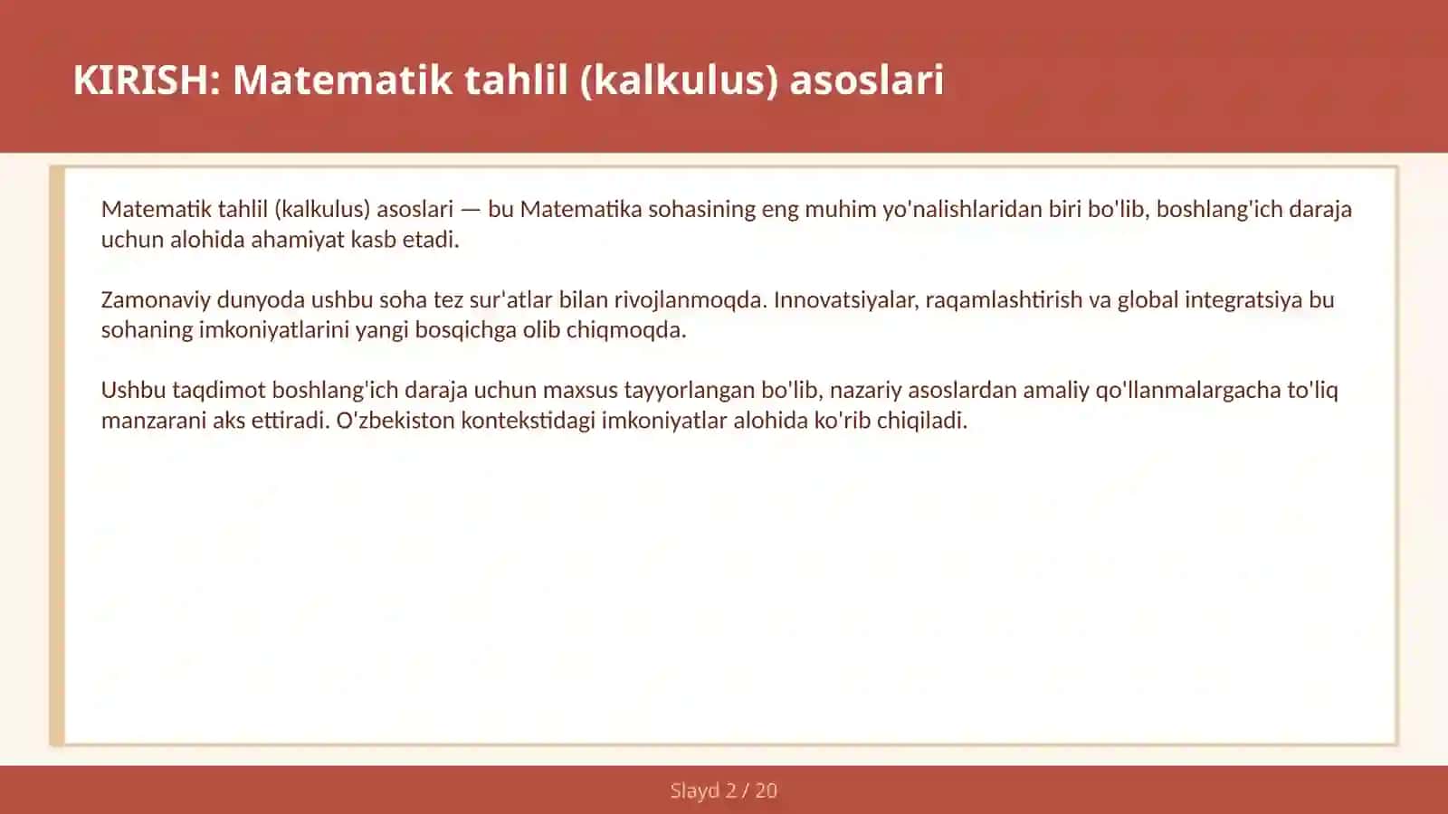 MATEMATIK TAHLIL (KALKULUS) ASOSLARI 2