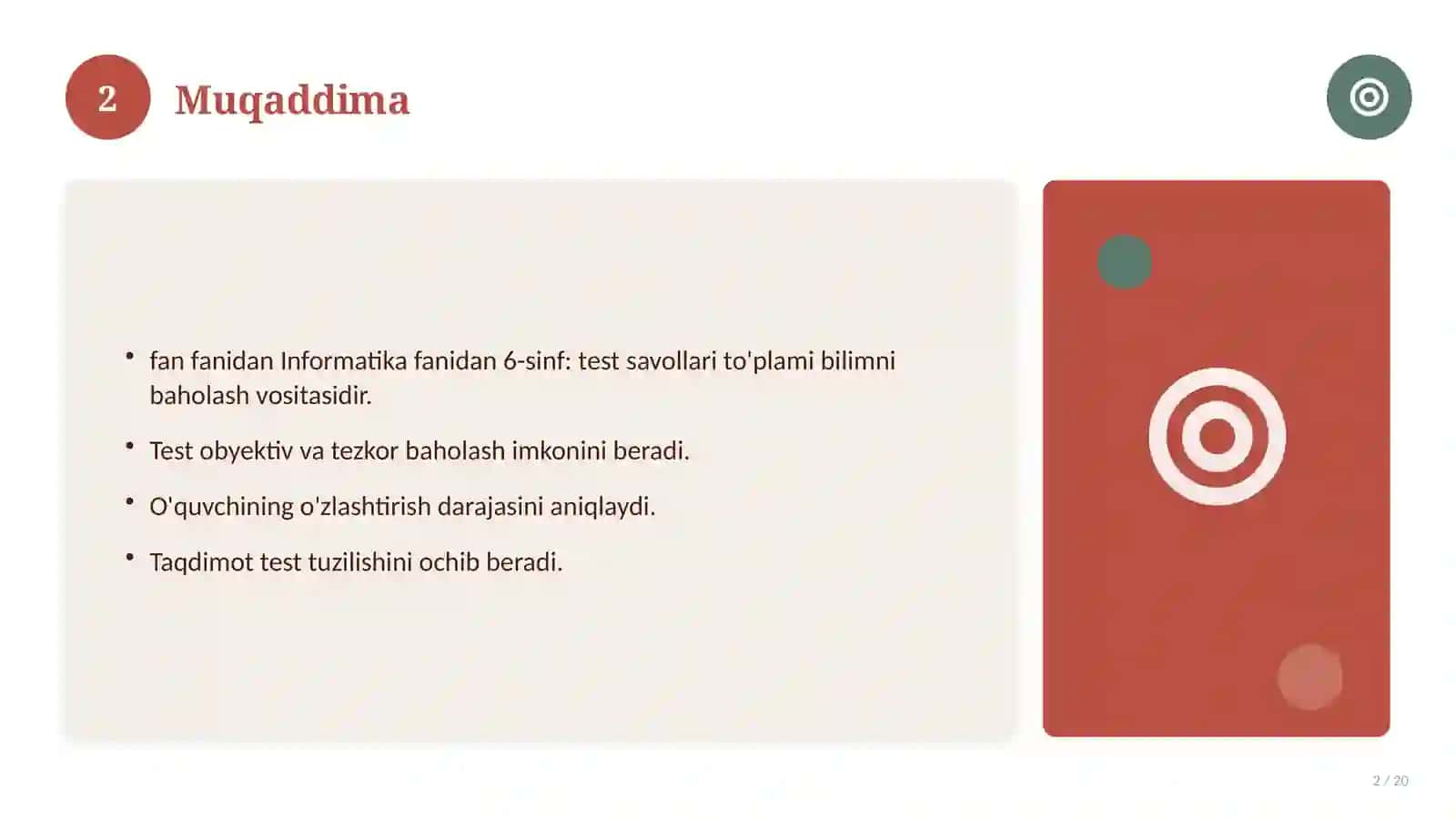 Informatika fanidan 6-sinf: test savollari to'plami 2