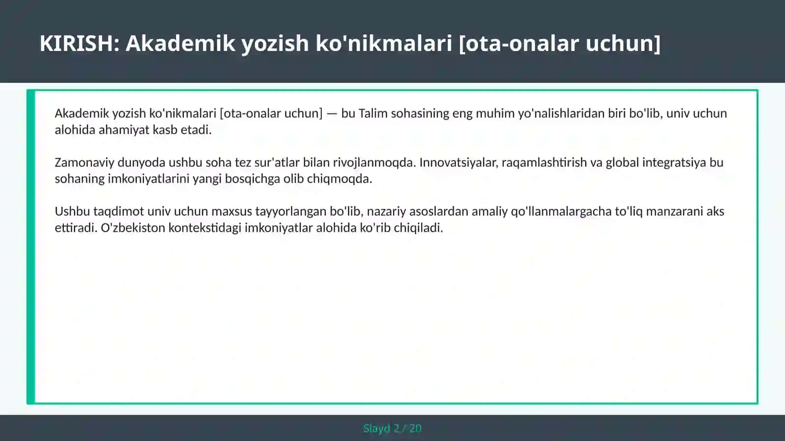 Akademik yozish ko'nikmalari [ota-onalar uchun] 2