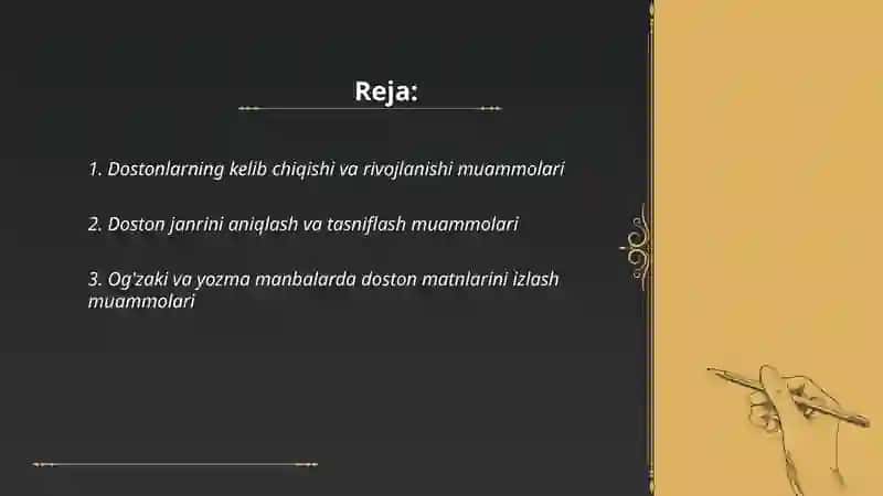 Dostonchilik muammolarini o'rganish 2