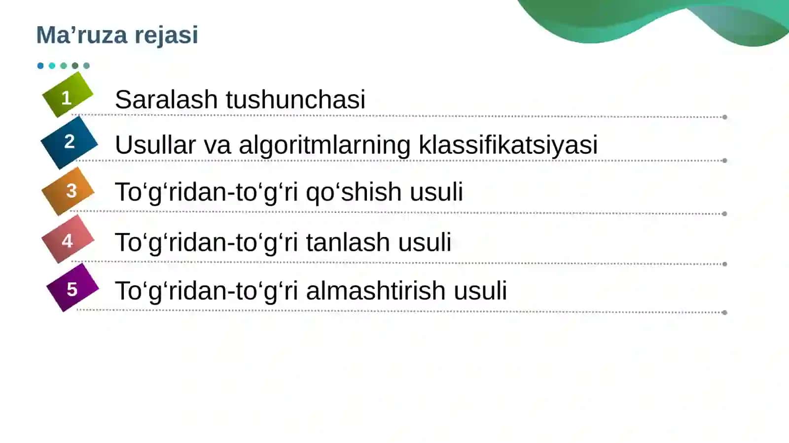 QIDIRUV VA SARALASH ALGORITMLARI 2