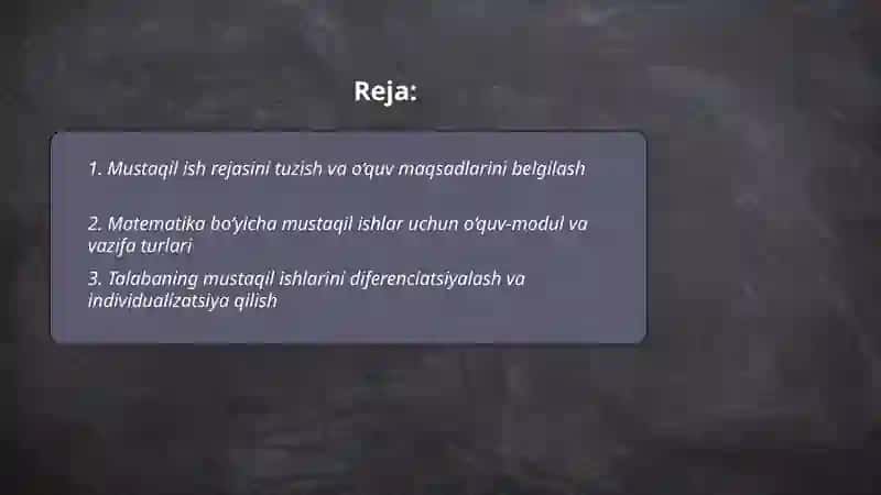 Mustaqil ishlar tashkili 2