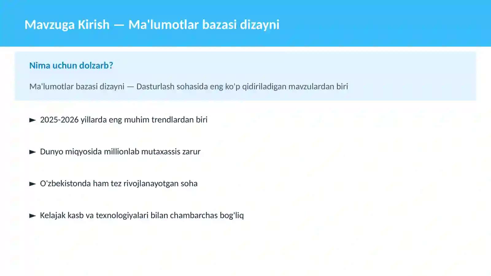 Ma'lumotlar bazasi dizayni 2