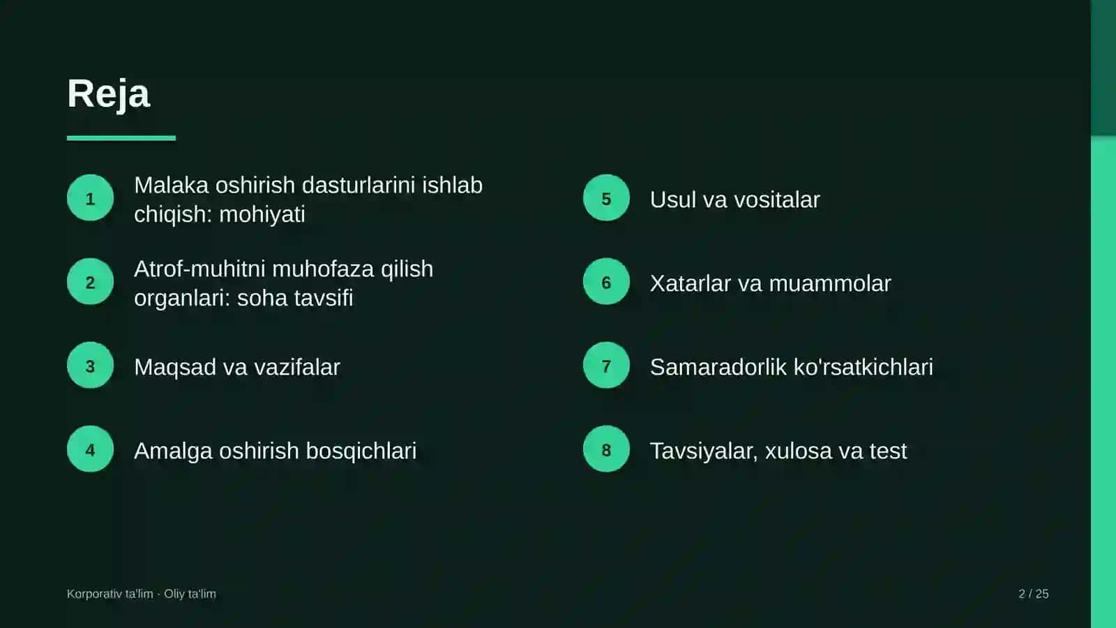 Atrof-muhitni muhofaza qilish organlarida kasbiy malaka oshirish dasturlarini ishlab chiqish 2