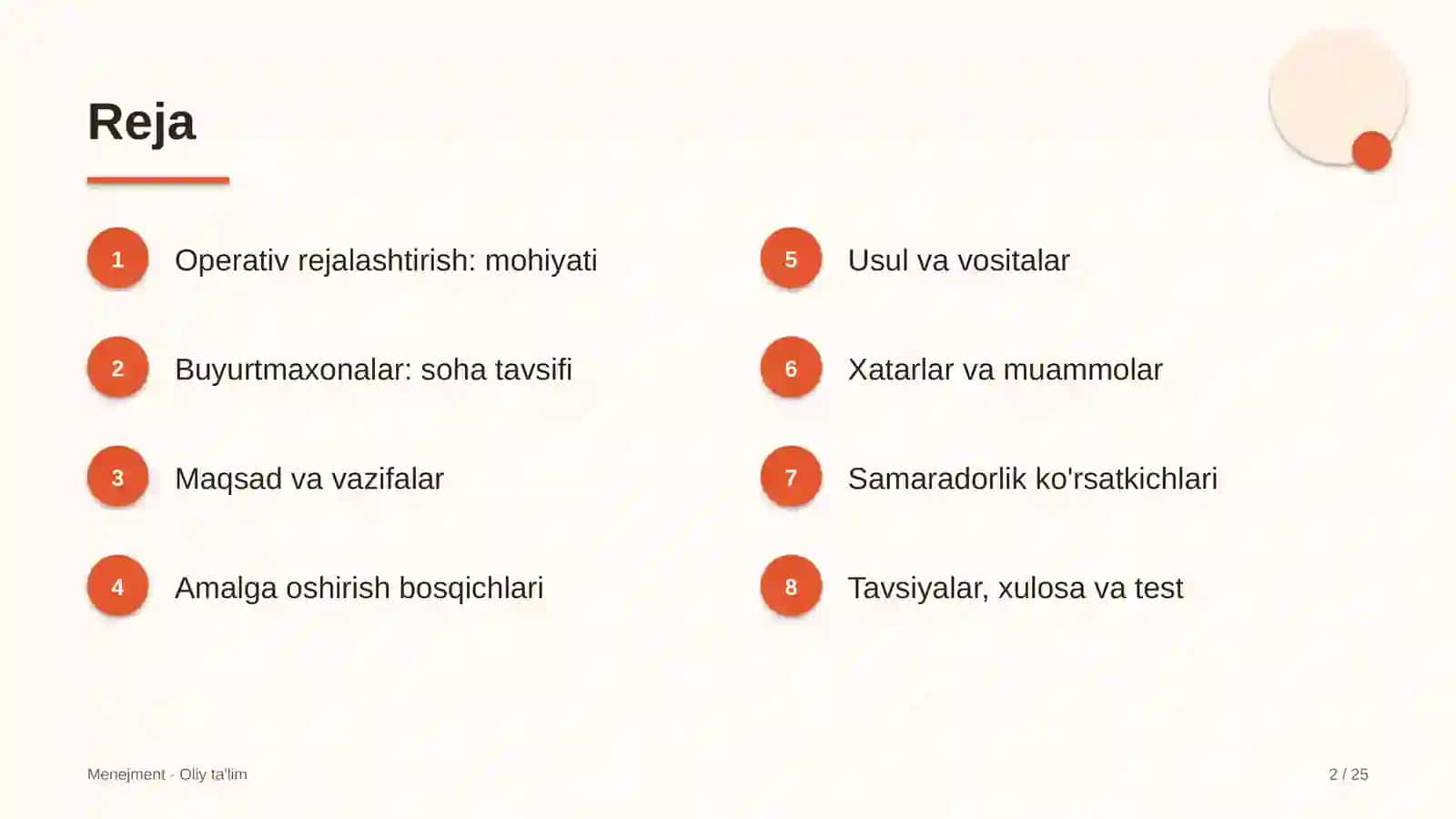Operativ rejalashtirish: mohiyati 2