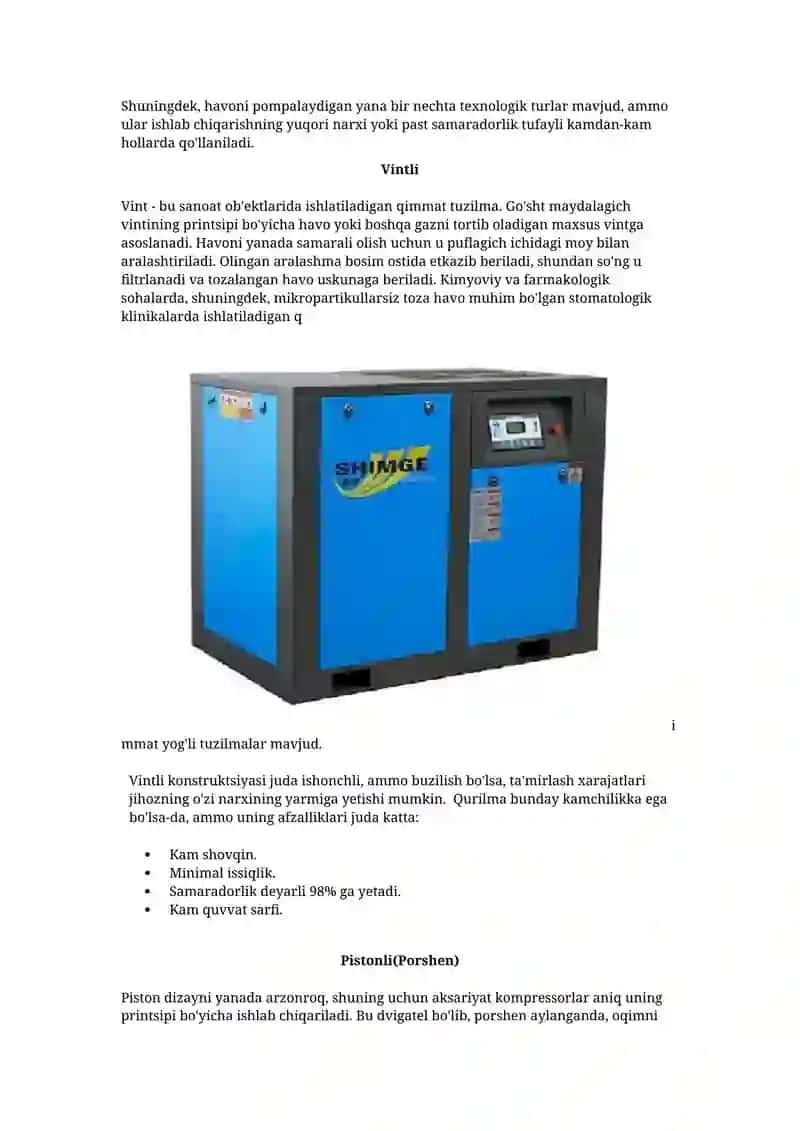 Kompressor va uning ishlash prinsiplari 2