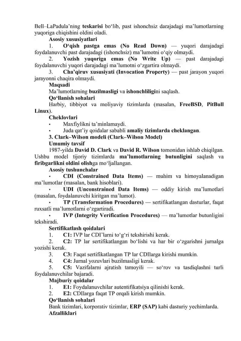 Axborot xavfsizligi modellari 2