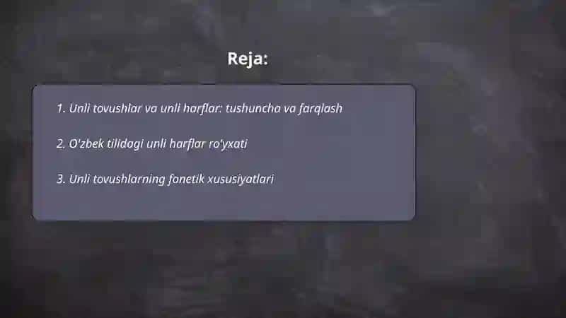 Unli tovushlar va harflar 2