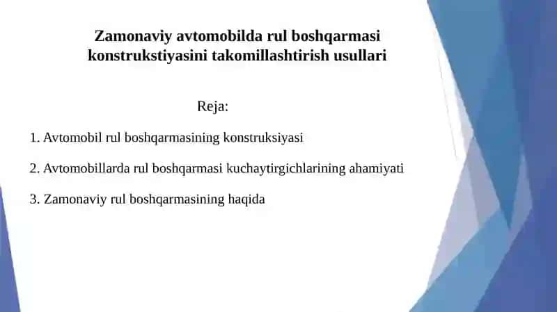 Zаmоnаviy аvtоmоbildа rul bоshqаrmаsi kоnstrukstiyasini tаkоmillаshtirish usullаri 2