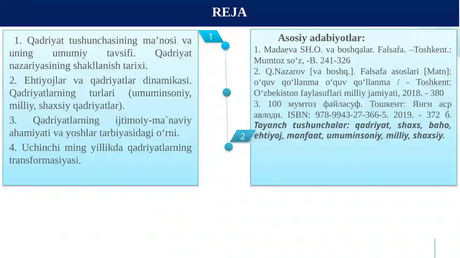Qadriyatlar falsafasi (aksiologyia) (2 soat) 2