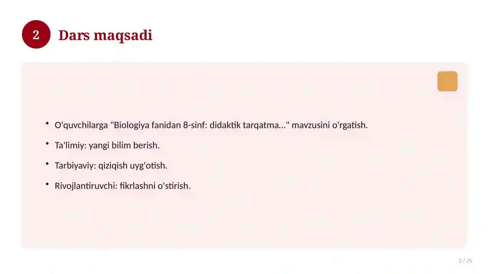 Biologiya fanidan 8-sinf: didaktik tarqatma materiallar 2
