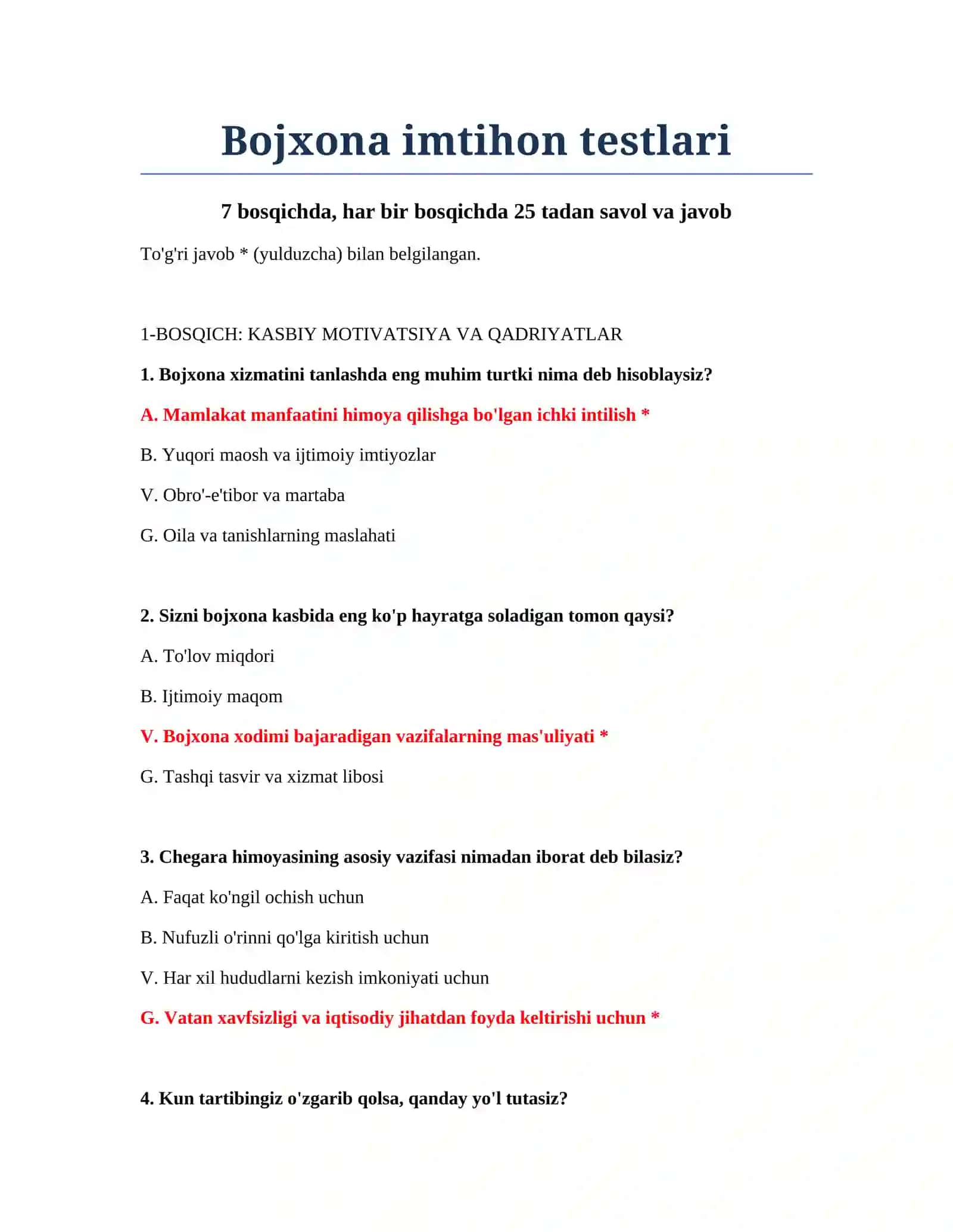 Bojxona imtihon testlari 2