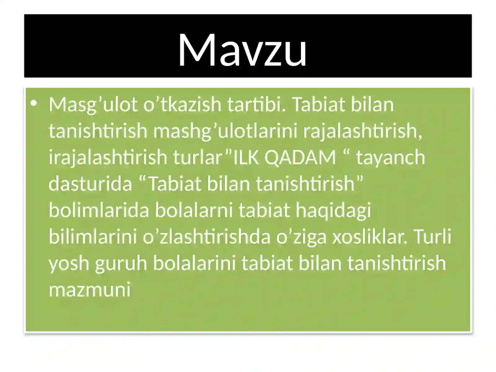 Tabiat bilan tanishtirish mashg'ulotlari 2