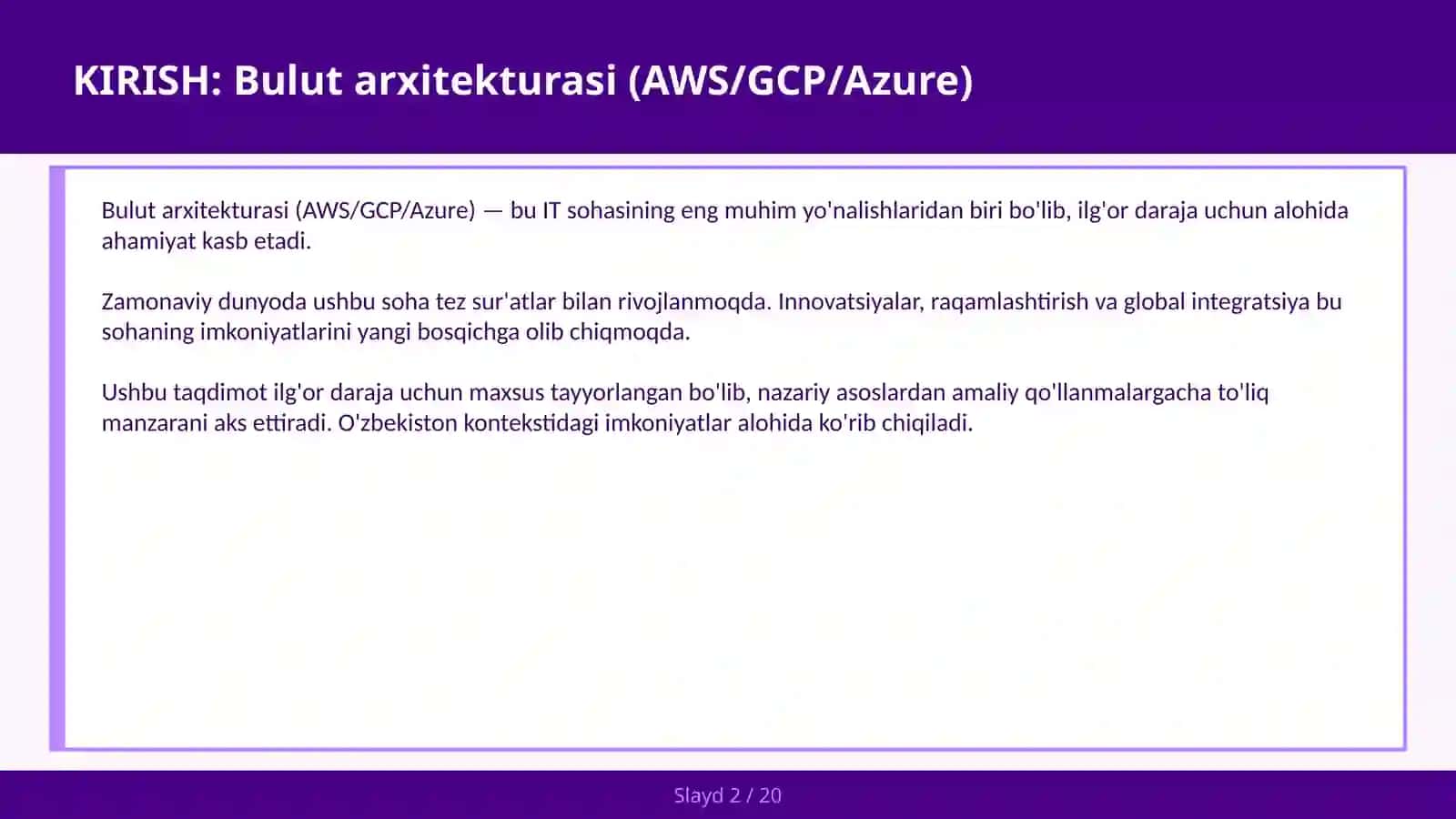 Bulut Arxitekturasi (AWS/GCP/AZURE) 2