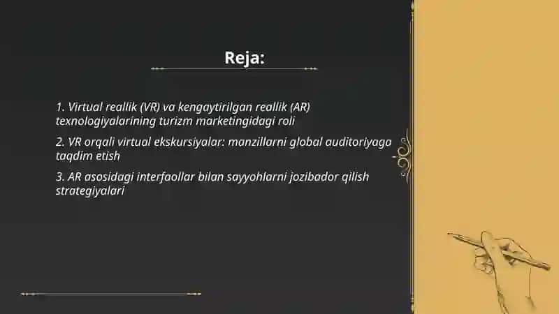 Virtual reallik va kengaytirilgan reallik texnologiyalarining turizmni targ'ib qilishdagi ahamiyati 2
