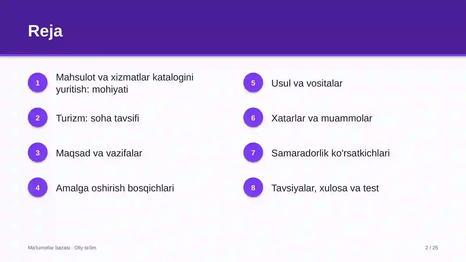Turizmda mahsulot va xizmatlar katalogini yuritish 2