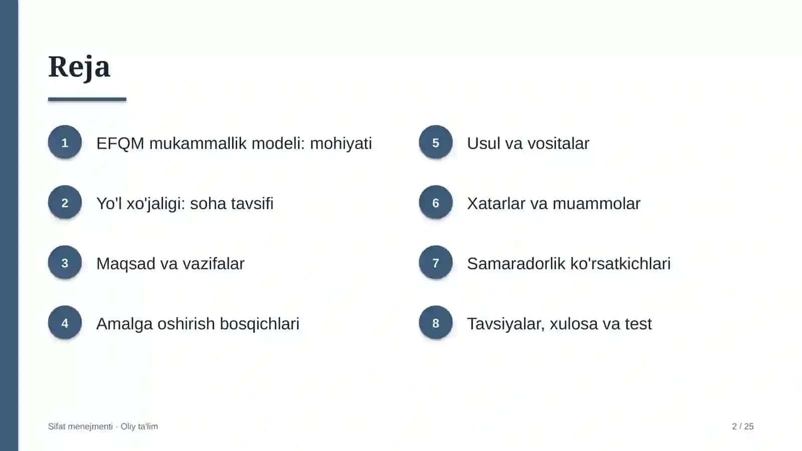Yo'l xo'jaligida EFQM mukammallik modelini qo'llash 2