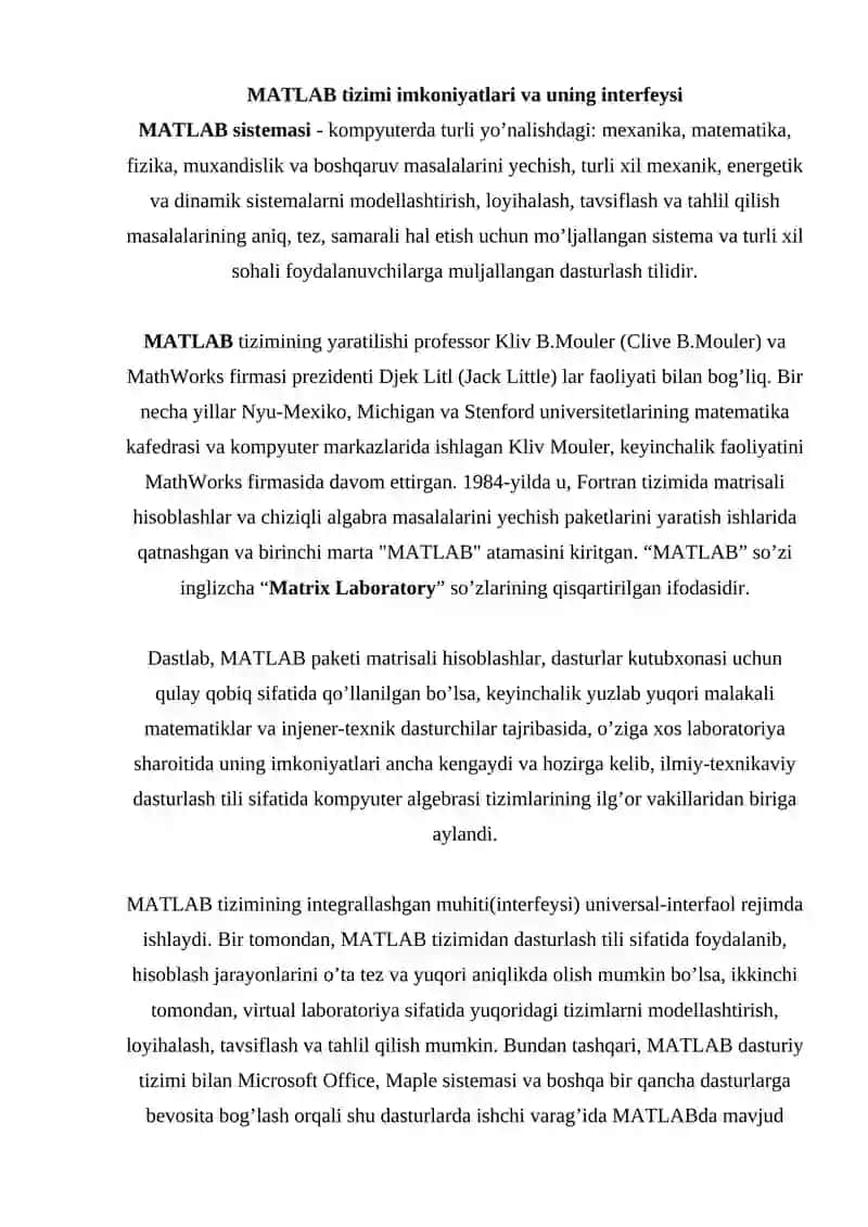 MATLAB dasturida funksiyalar 2