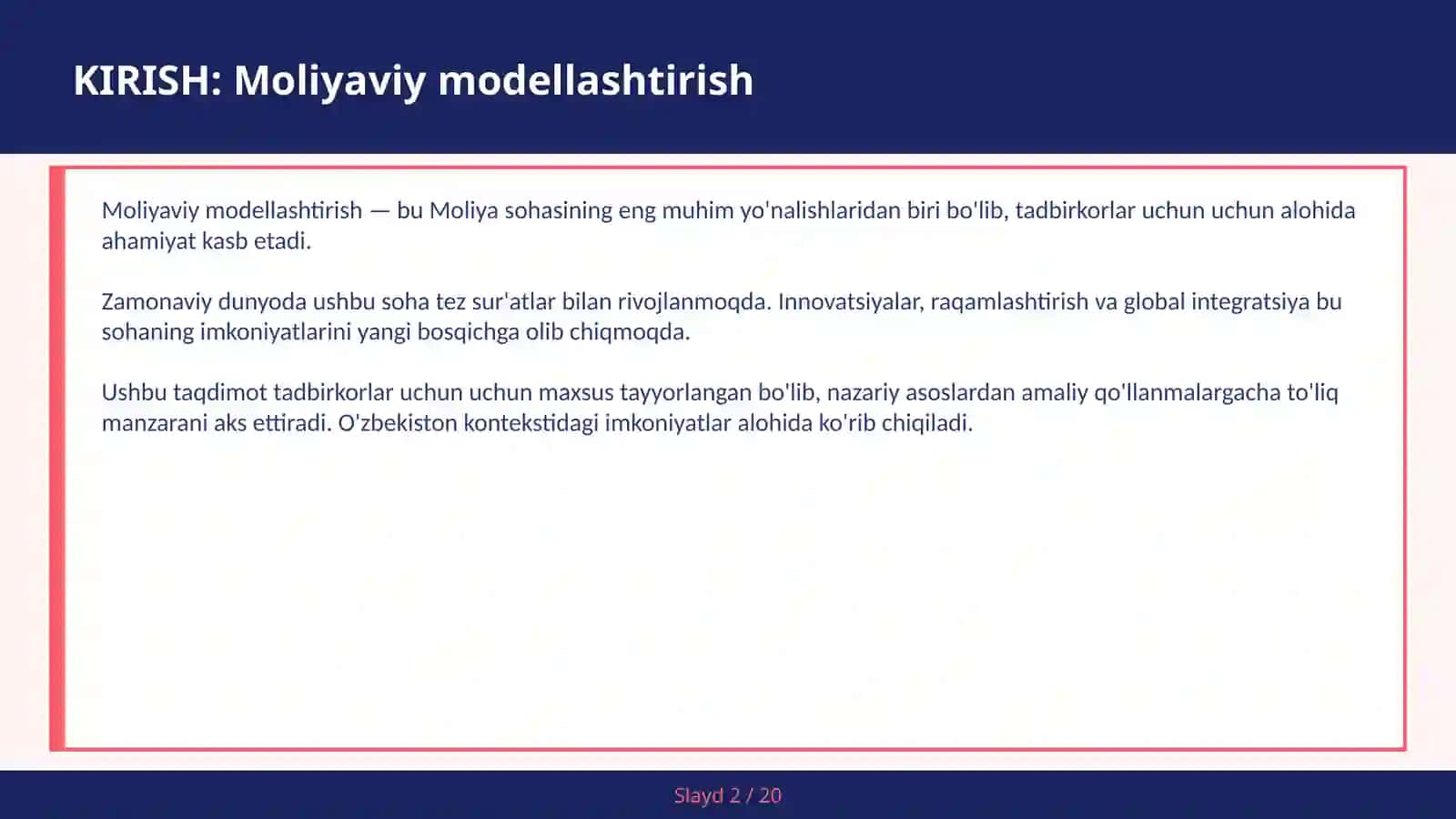 Moliyaviy Modellashtirish 2