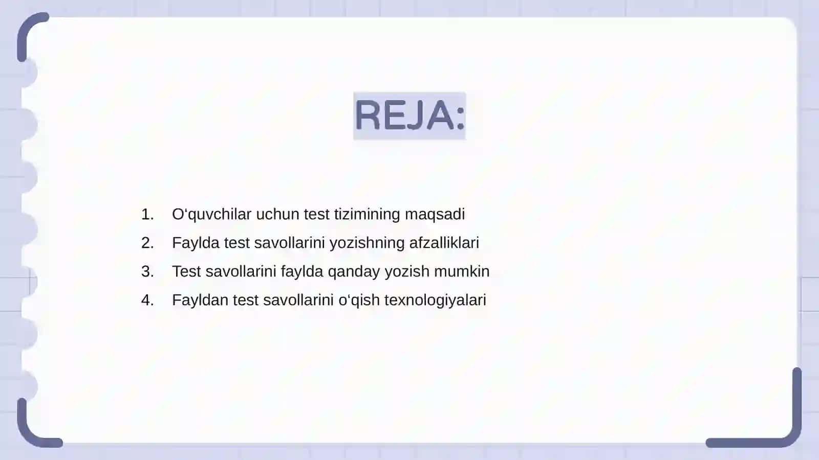Test tizimi uchun savollar 2