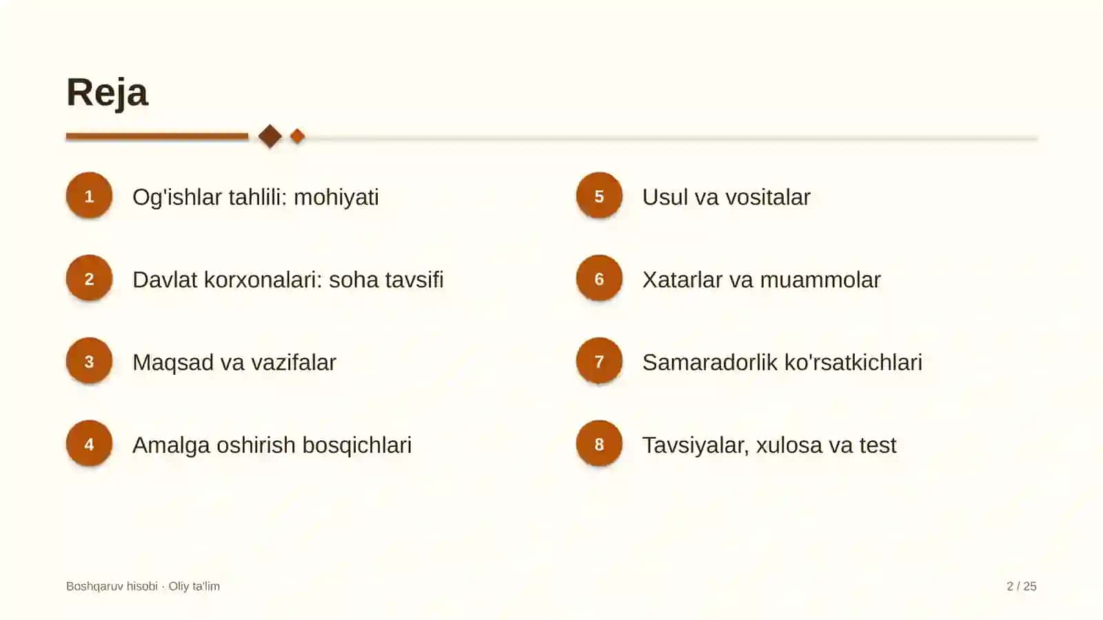 Davlat korxonalarida og'ishlar tahlilini o'tkazish 2