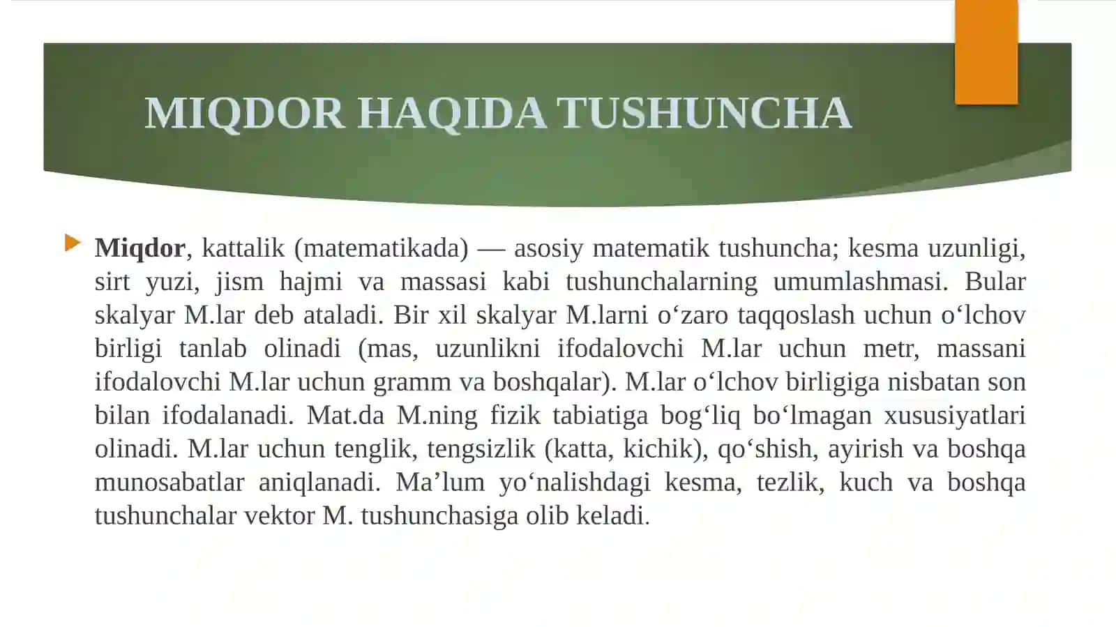 MIQDOR VA UNING TURLARI 2