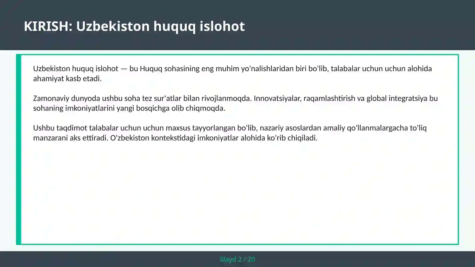 Uzbekiston Huquq Islohot 2