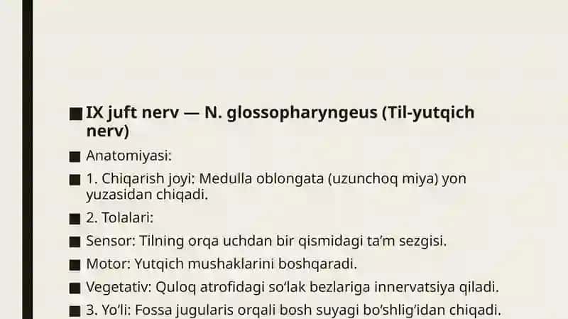 Aralash bosh miya nervlari va klinik anatomiyasi 2