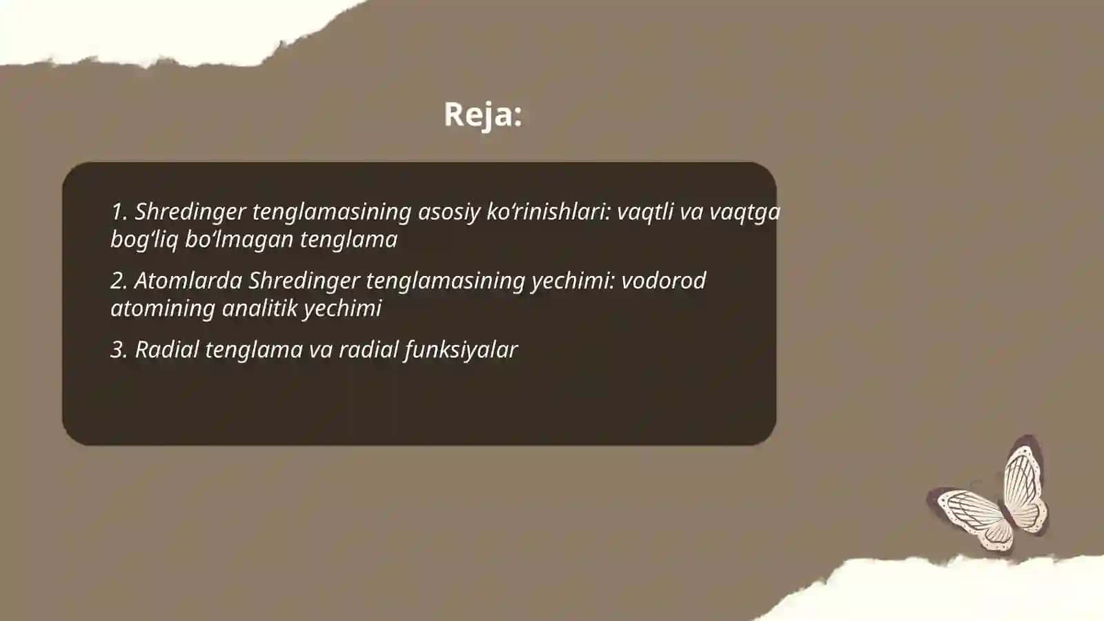 Atom va molekula uchun Shredinger tenglamasi 2