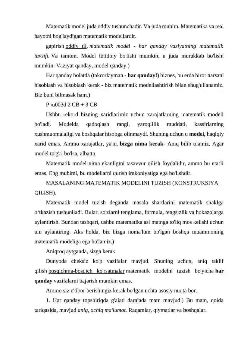 MatEmatik modellar VA ularning turlari 2