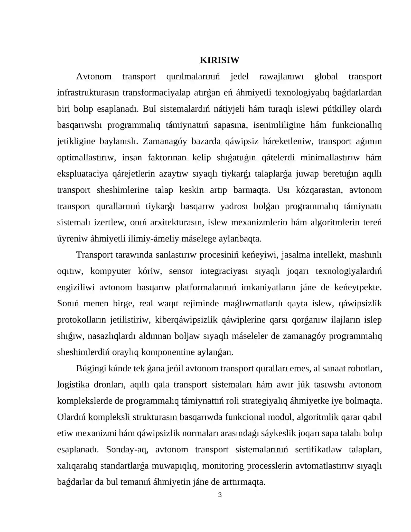 Avtonom transport qurılmalarınıń ulıwma arxitekturası hám olarda programmalıq támiynattıń funkcional wazıypaları 2