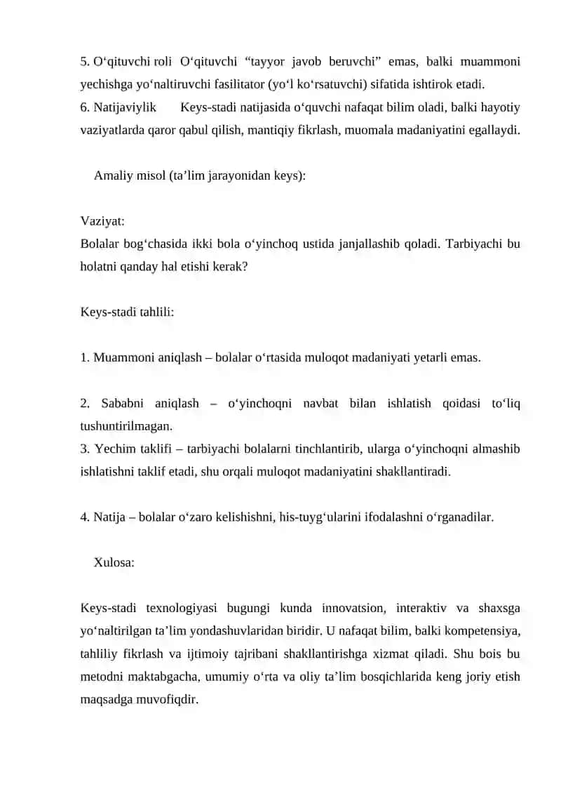 Keys- stadi (Case study) vaziyatini o'rganish 2
