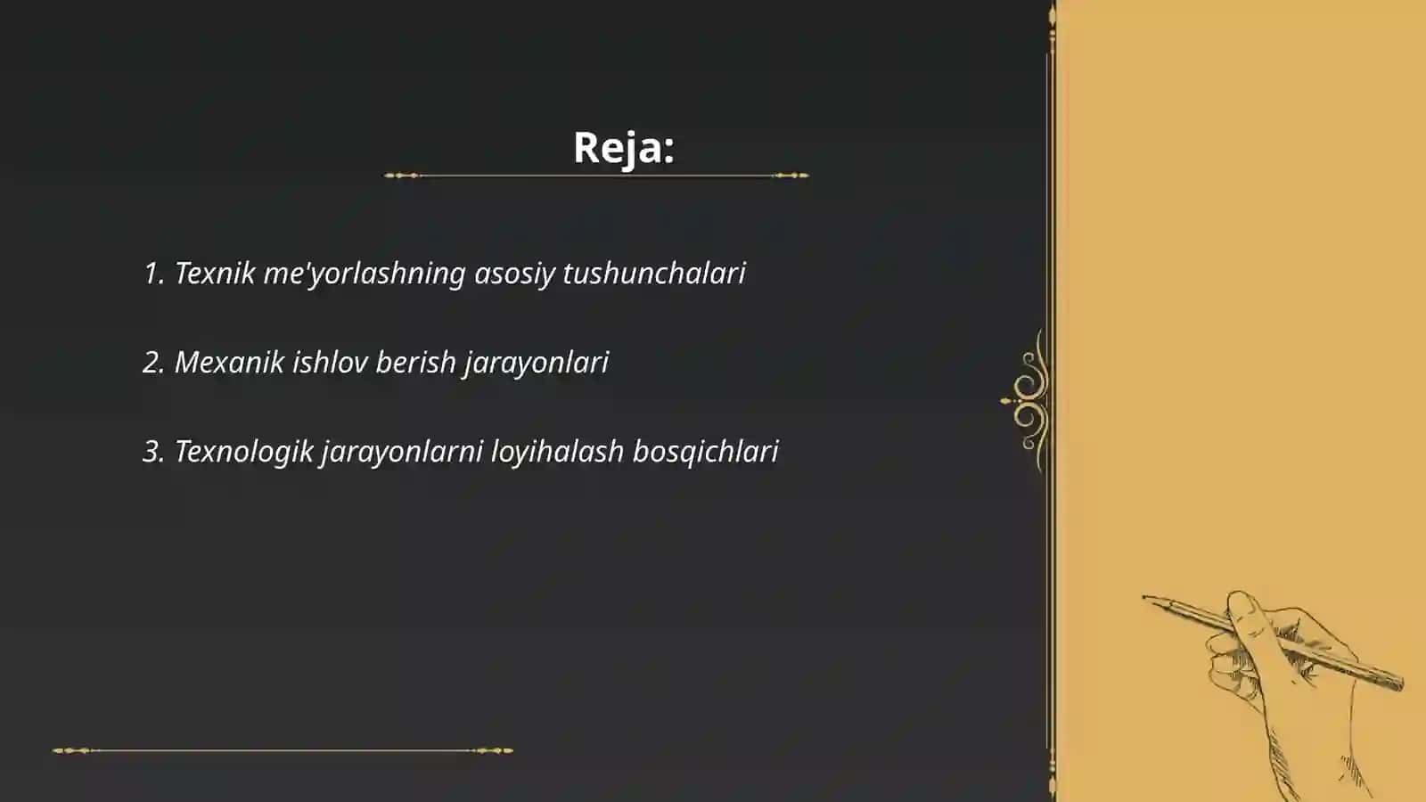 Texnik me'yorlash asoslari. mexanik ishlov berishda texnologik yarayonlarini loyihalash 2