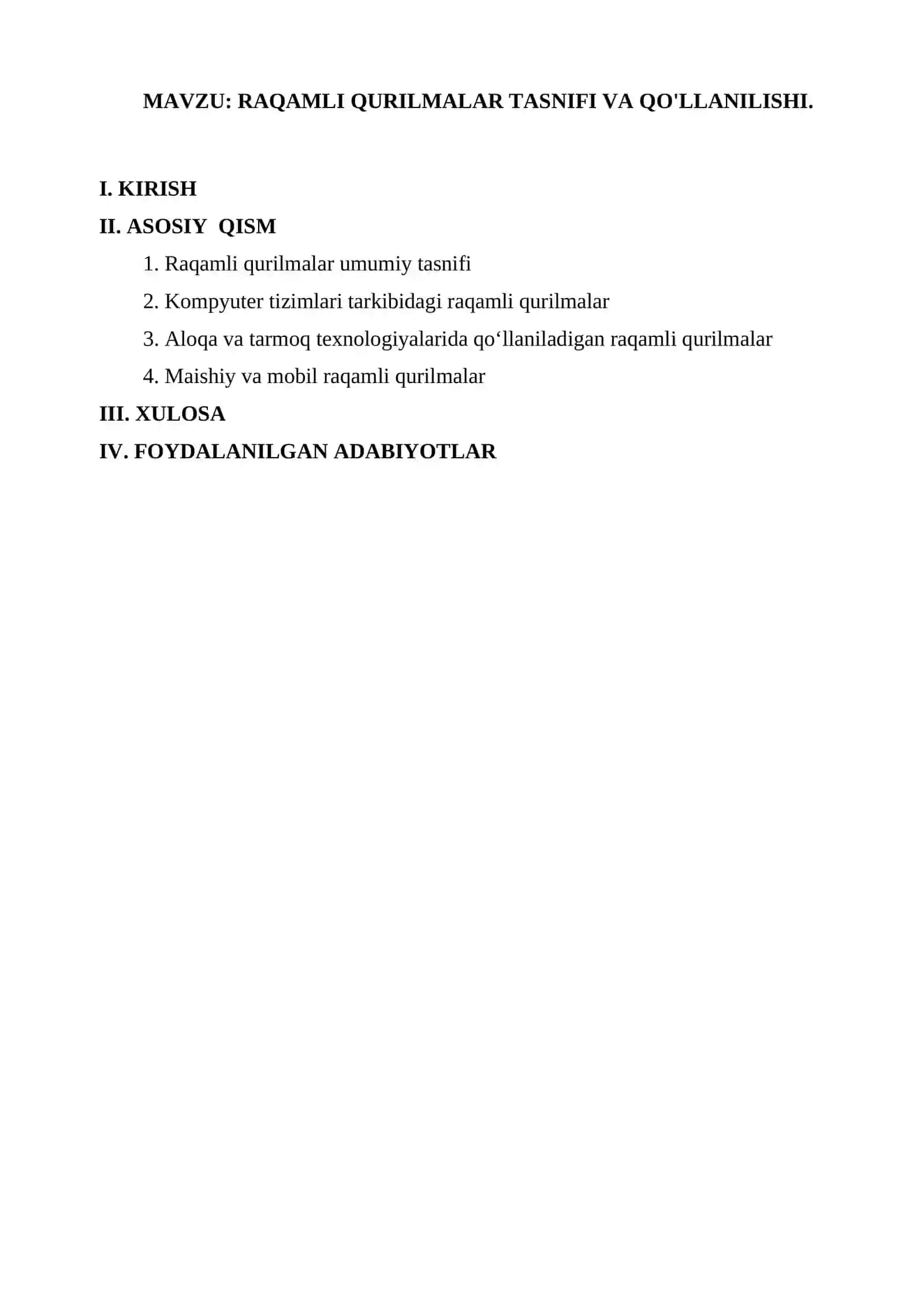 RAQAMLI QURILMALAR TASNIFI VA QO'LLANILISHI 2