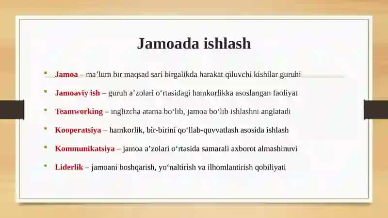 Jamoada ishlash 2