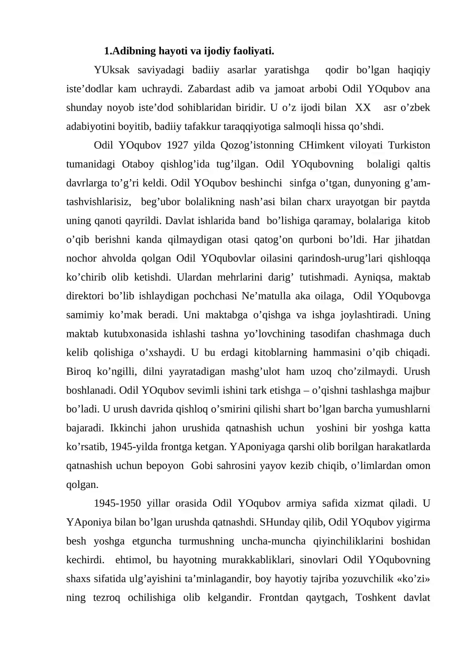 [Odil Yoqubov – serqirra ijodkor] 2
