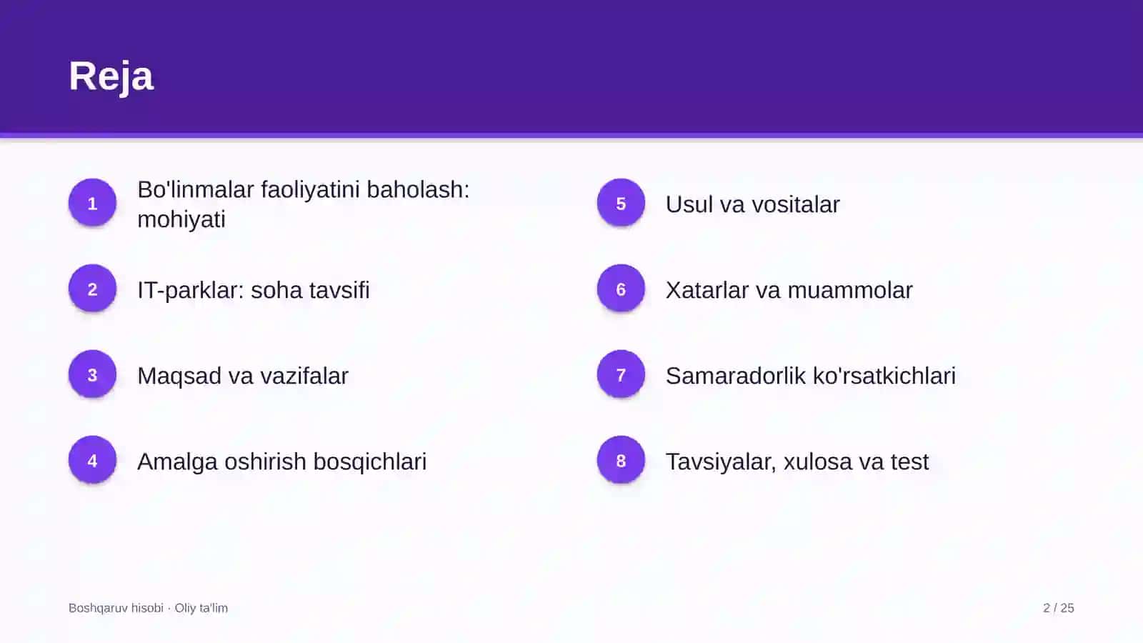IT-parklarda bo'linmalar faoliyatini baholash 2