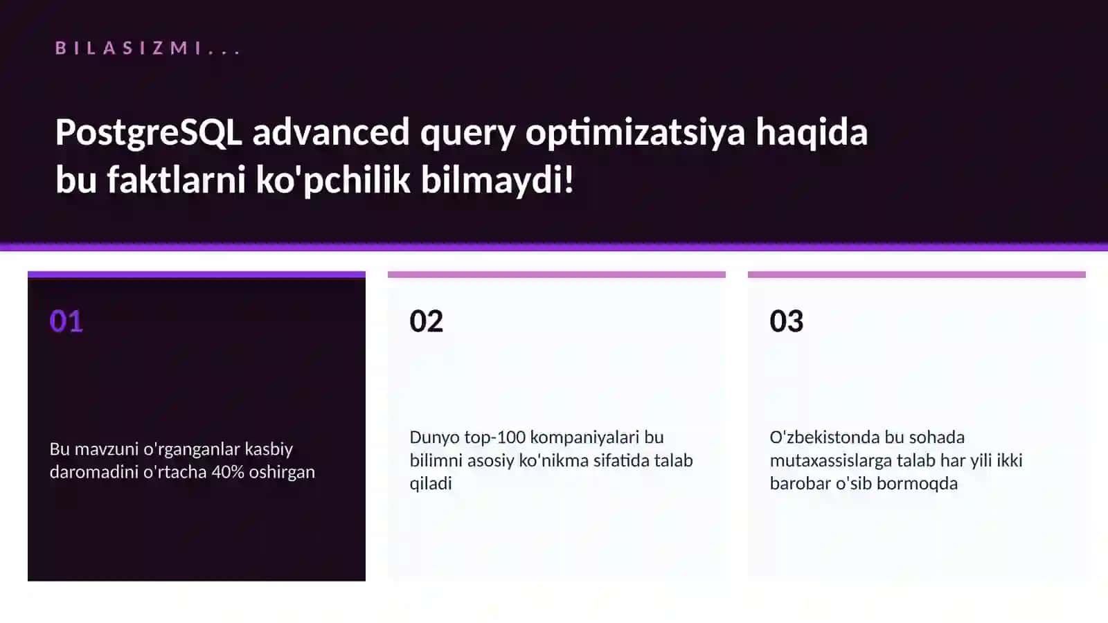 PostgreSQL advanced query optimizatsiya 2