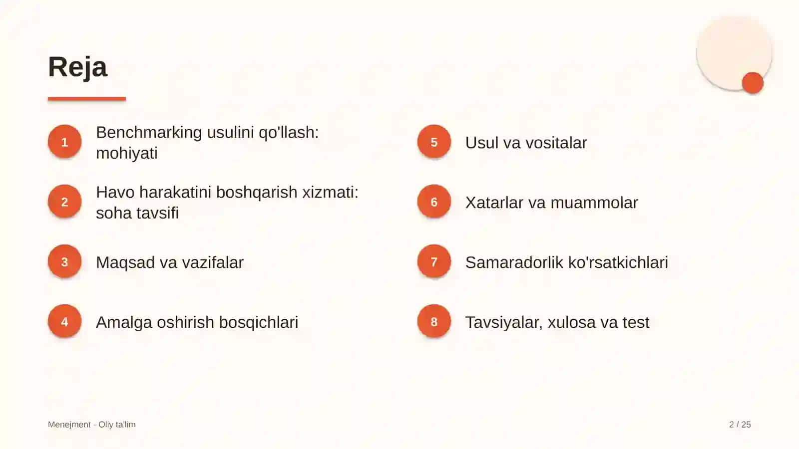 Havo harakatini boshqarish xizmatida benchmarking usulini qo'llash 2