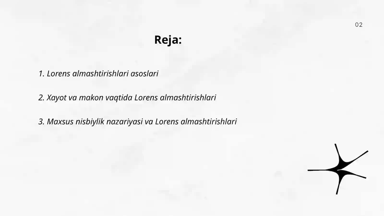 Lorens almashtirishlari asoslari 2