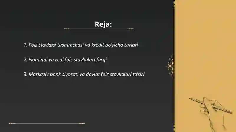 Kredit bo yicha foiz stavkalar va ularga ta'sir qiluvchi omillar 2