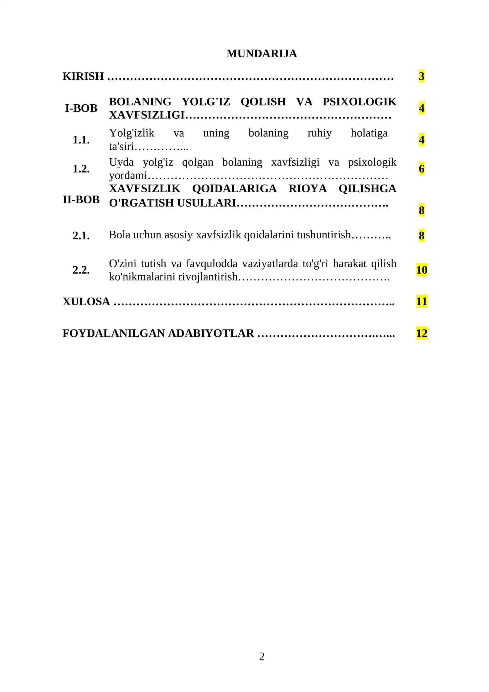 BOLANI UYDA YOLG'IZQOLGANDA XAVFSIZLIK QOIDALARIGA RIOYA QILISHGA O'RGATISH 2