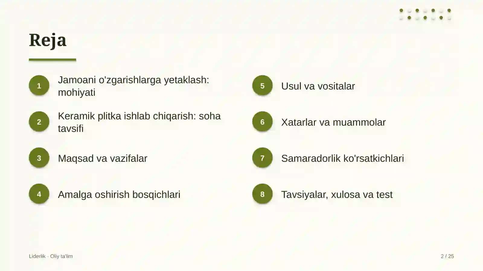 Keramik plitka ishlab chiqarishda jamoani o'zgarishlarga yetaklash 2