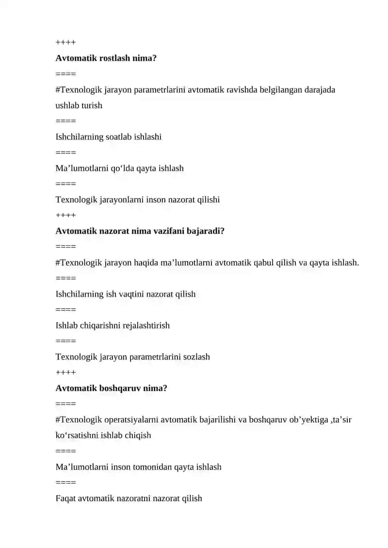 Ishlab chiqarish va sanoat fanidan test savollari 2