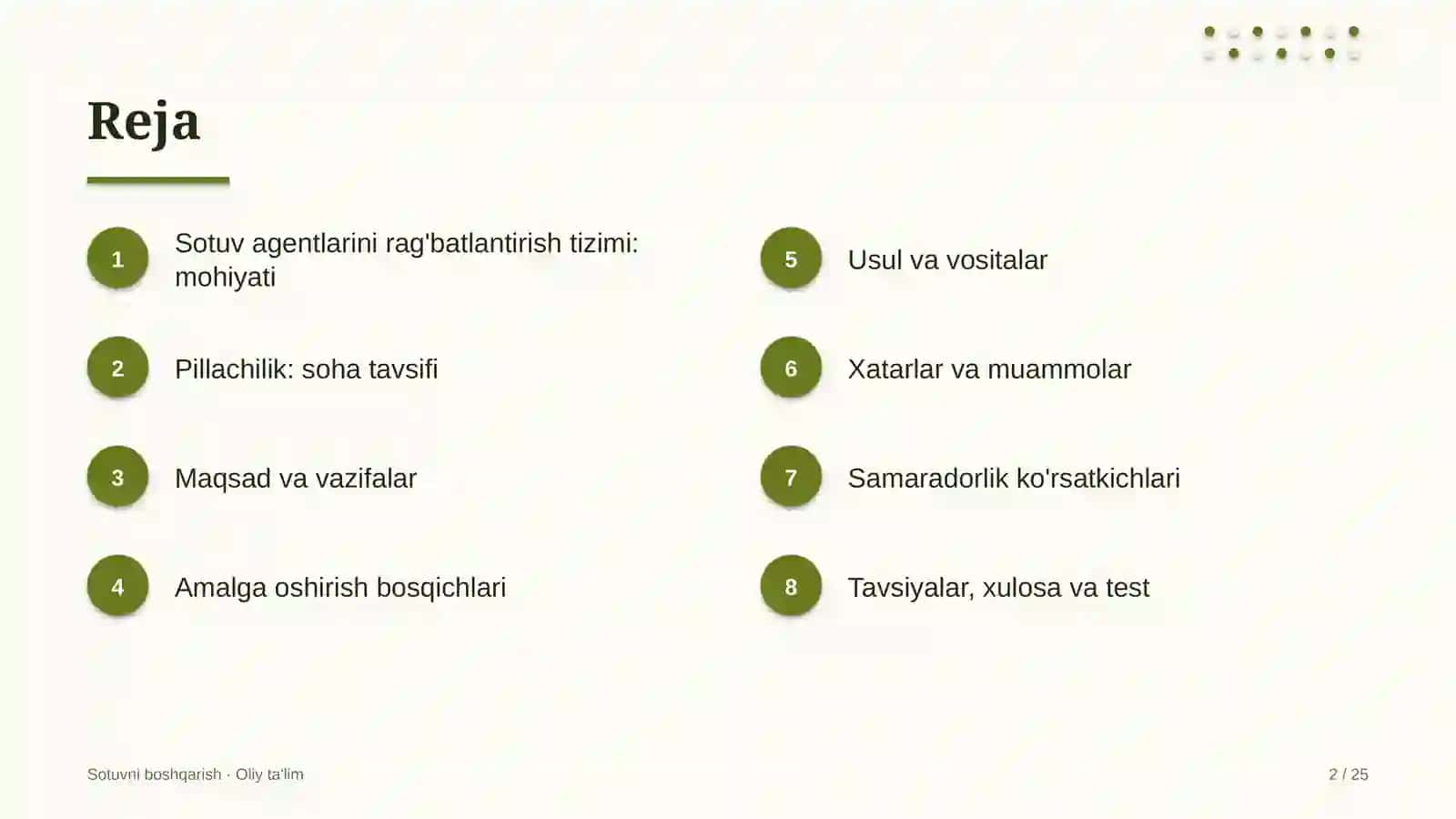 Pillachilikda sotuv agentlarini rag'batlantirish tizimi 2