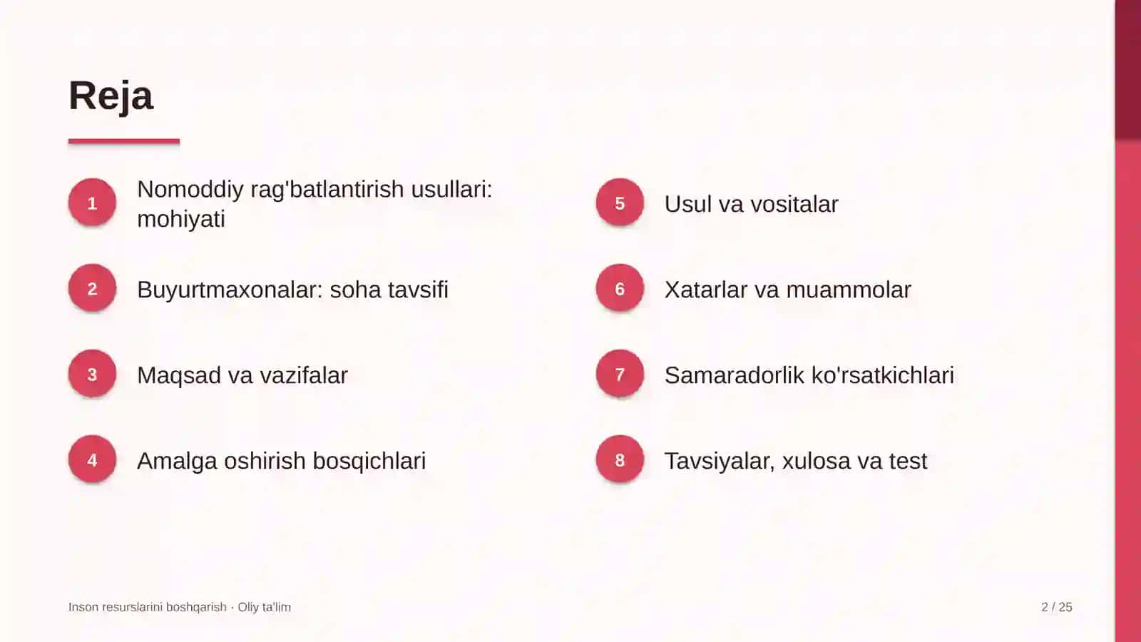 Buyurtmaxonalarda nomoddiy rag'batlantirish usullari 2