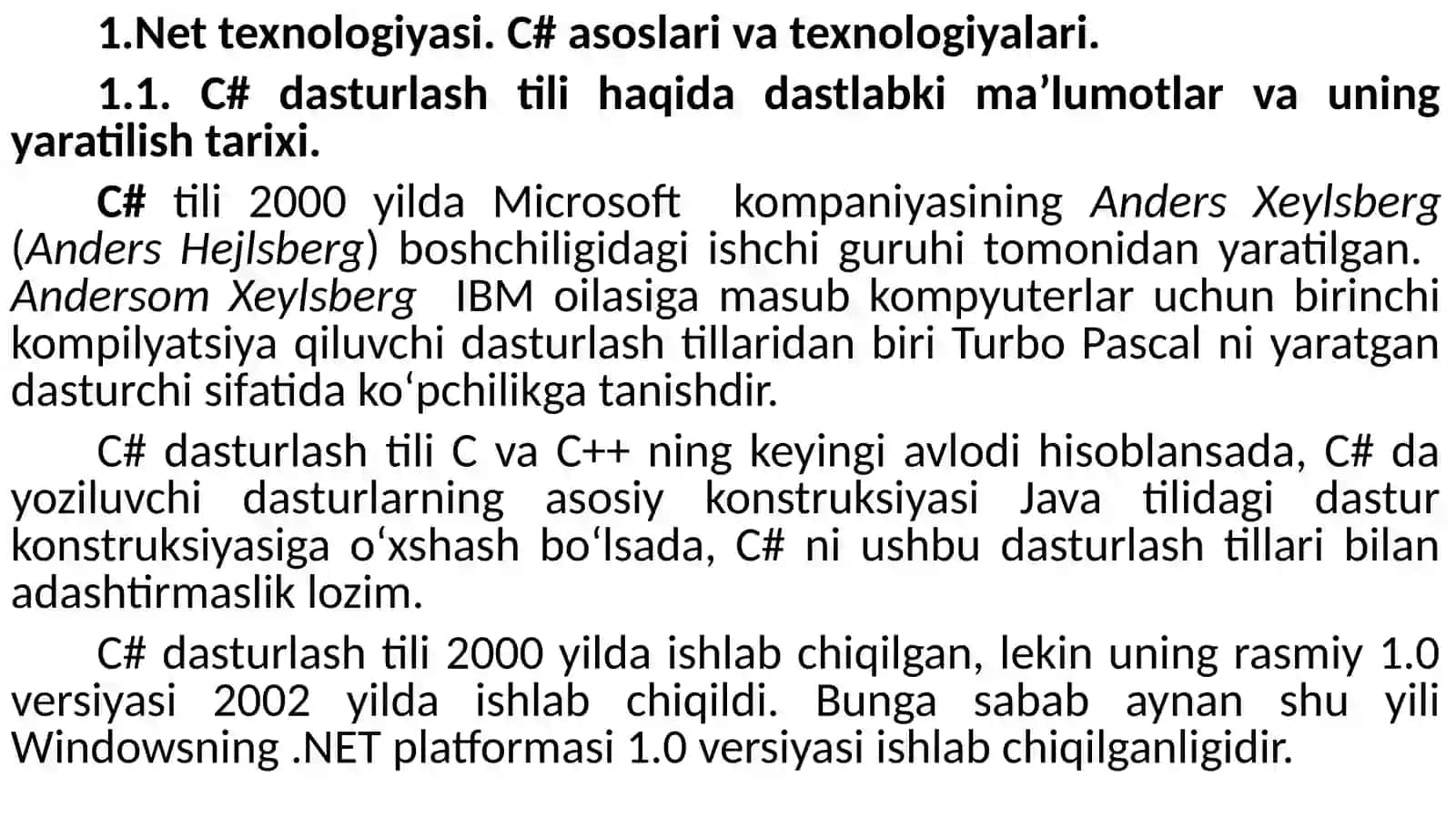 C# TILINING ASOSIY TUSHUNCHALARI, 2