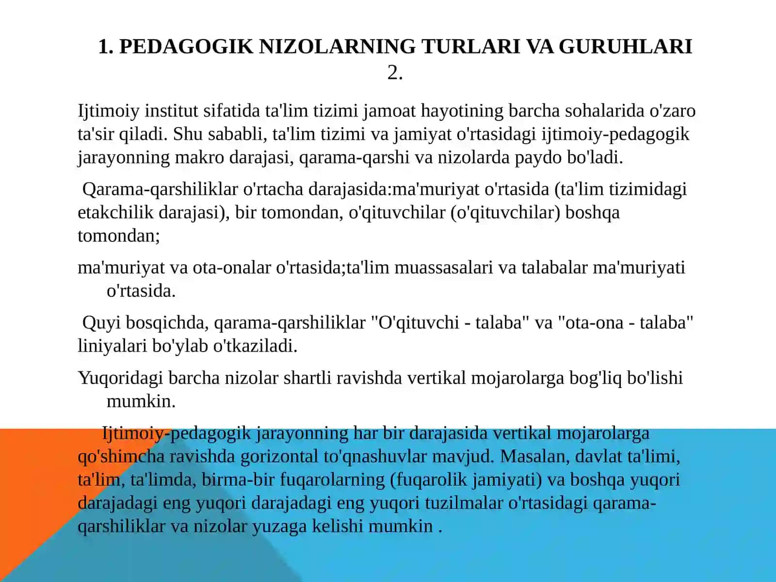 Pedagogik nizolar va uning sabablari hamda oldini olish usullari 2