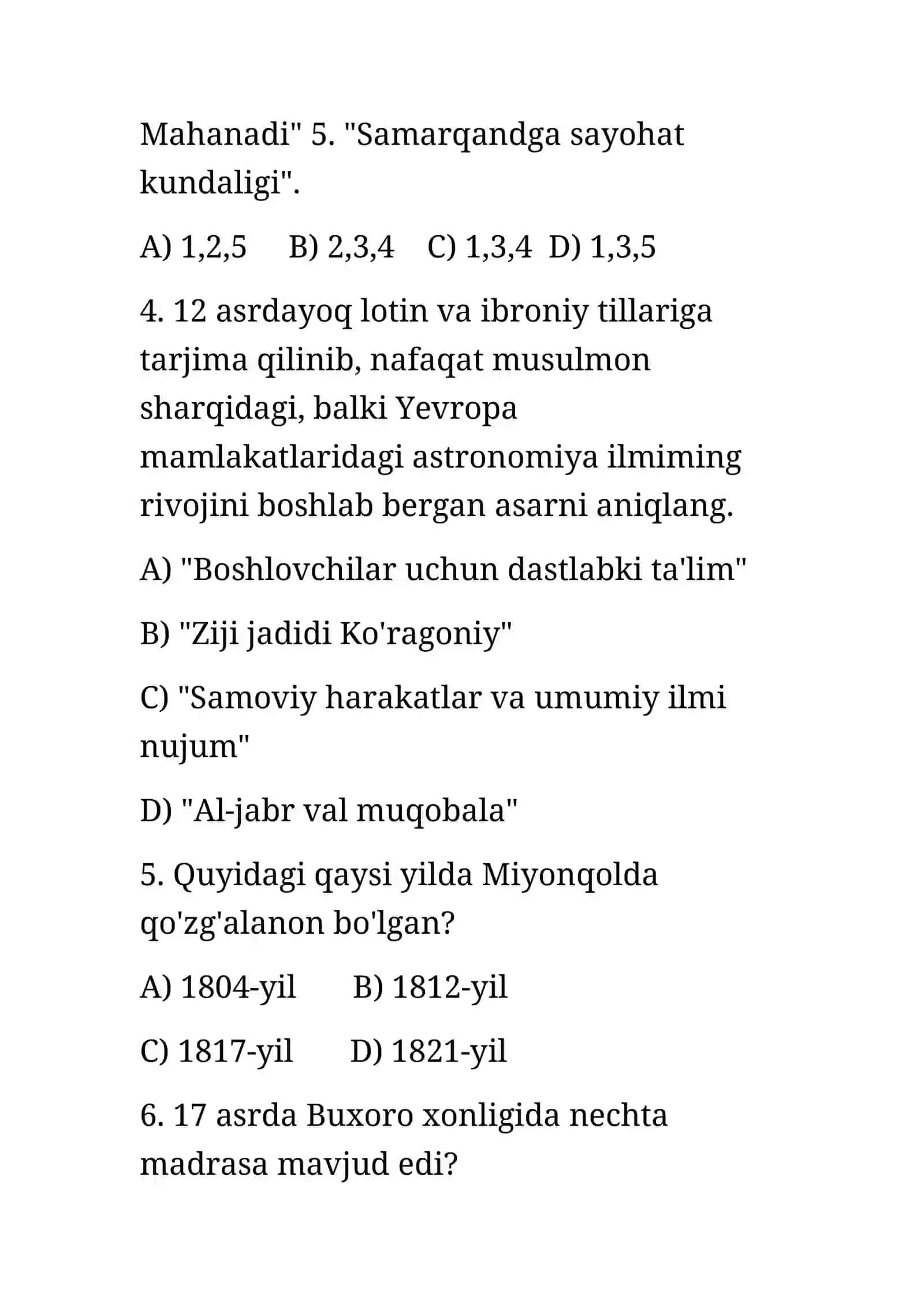 Istoriya savol-javoblar 2